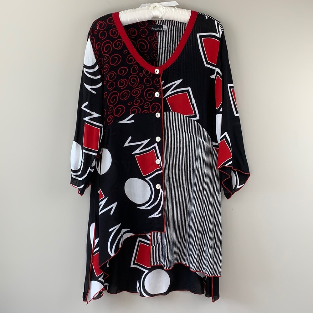 Iguana Button Down Tunic Coverup Kaftan